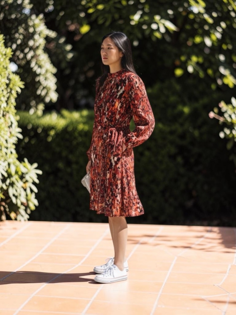 Emma & Michele Burnt Orange Floral Long Sleeve Midi Dress
